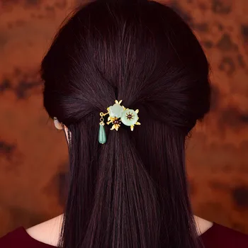 

Natural Simple Dongling Yu Water Drop Pendant Hairbands Smooth Coloured Glaze Elegant Alloy Leaves Hair Jewelry Woman Bijoux