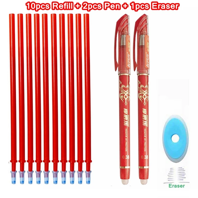 Erasable Pen Set Washable handle Blue Black Color Ink Writing Ballpoint Pens for School Office Stationery Supplies Exam Spare 13Pcs red-L