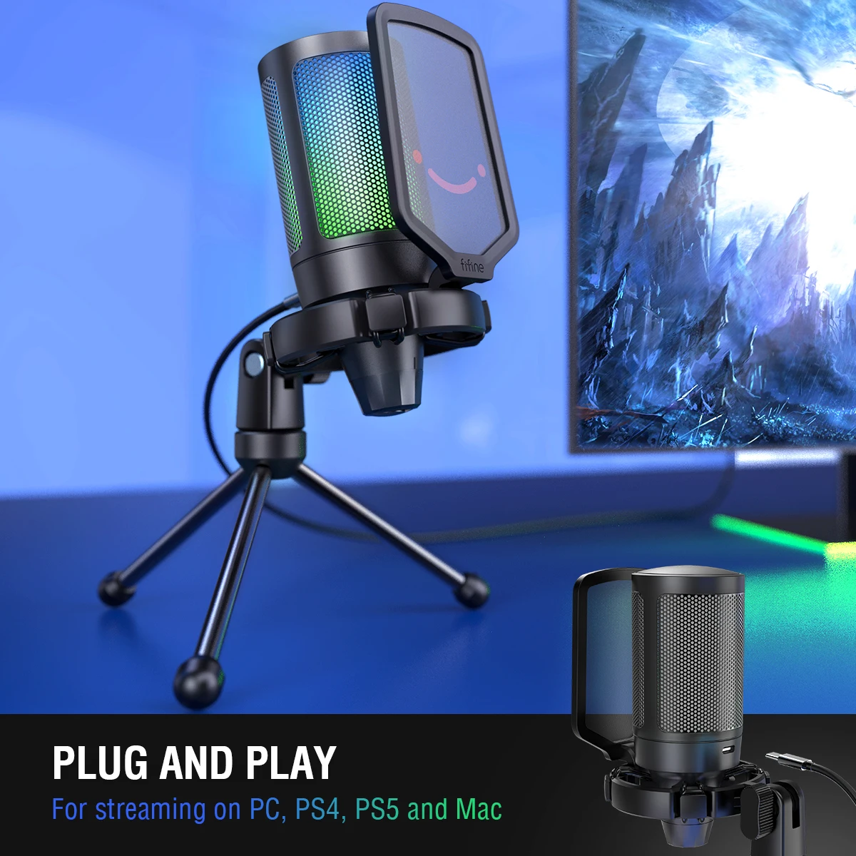 Montagem de Choque Controle de Ganho Condensador para Computador Usb para Streaming de Jogos com Filtro Fifine Ampligame Microfone Portátil - Computador Pop & - Image 3