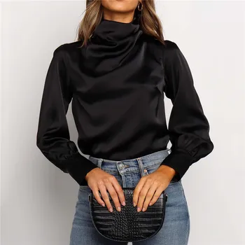 

Fashion OL T shirt Women turtleneck Tee Shirt Femme Long Sleeve Loose tshirt Elegant Ladies Autunmn Office Lady Autumn Black Top