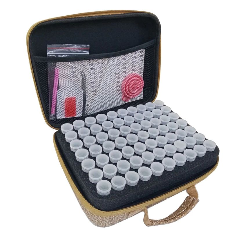 

Diamond Painting Makeup Organizer Storage Box Golden Accessories Tools Carry Case Container Bag