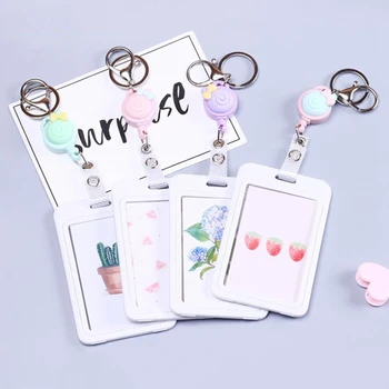 

Simple Transparent Badge Holder Plastic Name Card Cover Bank Card Holder Id Card Holder Retractable Key Holder School Supplies