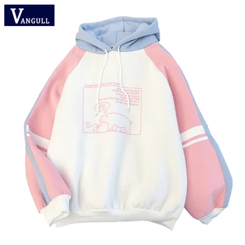 

Vangull Hooded Sweatshirt Women Spring Autumn New Fashion Long Sleeves Letter Harajuku Print Thicken Velvet Pullover O-neck Tops