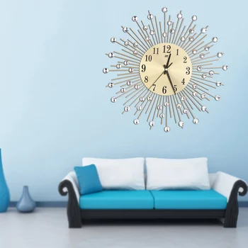 

Fashion Decorative European Wall Clock 3D Modern Large Iron Living Room Silent Diamonds