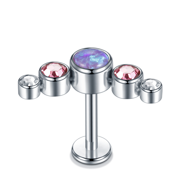 Steel Opal CZ Gem Lip Labret Stud Piercings Rook Tragus Ear Cartilage Helix Conch Earring Stud Piercings Sexy Jewelry 16G