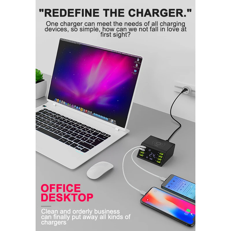 Беспроводное зарядное устройство FC3.0 USB зарядное устройство для зарядки мобильного телефона быстрое зарядное устройство для IPhone samsung светодиодный дисплей зарядная станция