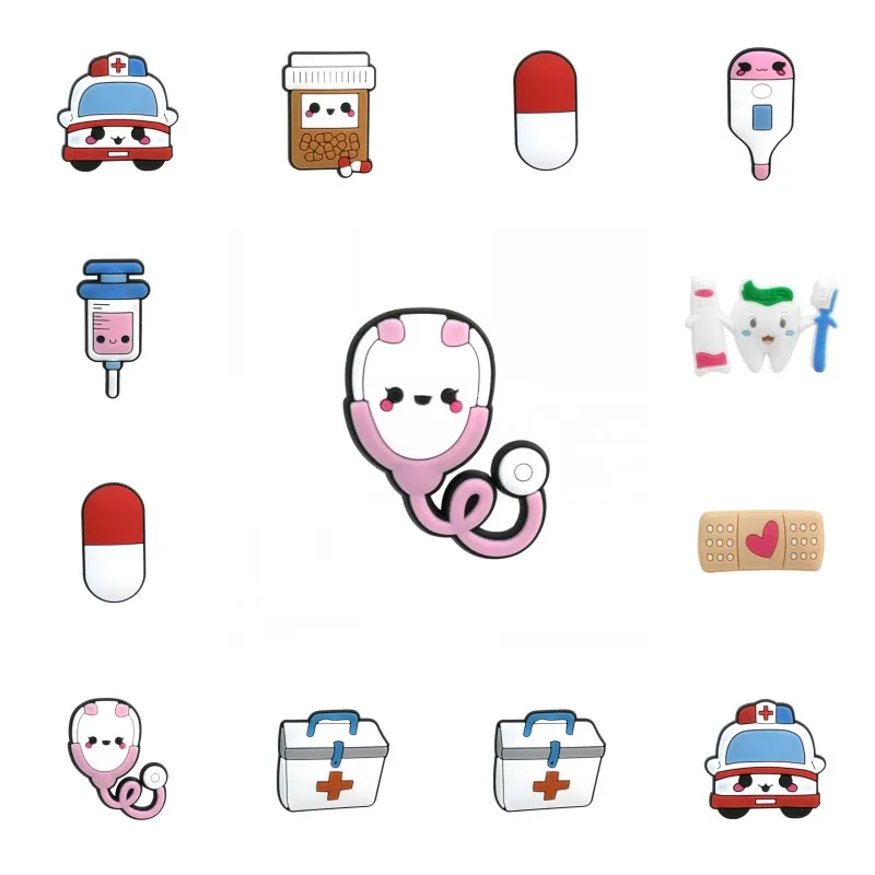 1PCS PVC Brooches Ambulance medicine bottle Infusion thermometer pill band aid tooth Syringe medical kits Icons trinket | Украшения и