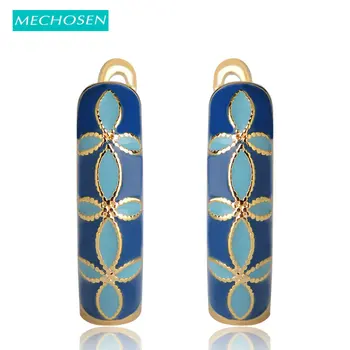 

MECHOSEN New Fashion Enamel Flower Stud Earrings For Women Girl Gold Color Copper Metal English Lock Brincos Ear Piercing Joyas