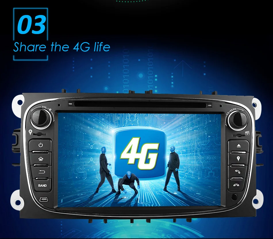Excellent Eunavi Quad Core 2 Din Android 9.0 Car DVD Player Car Radio with GPS+WIFI+3G for Ford focus 2 dab Galaxy Transit Tourneo Mondeo 3