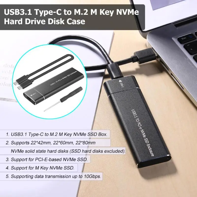 USB3.1 type-C к M.2 M ключ Накопитель SSD с протоколом NVME коробка твердотельный корпус 10 Гбит/с высокоскоростной жесткий диск корпус