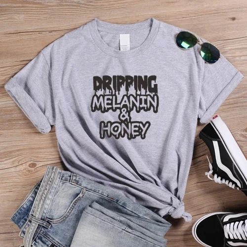 Женские футболки с надписью "Dropping Melanin honey" в стиле Харадзюку, хипстер, уличная хлопковая футболка, графическая футболка