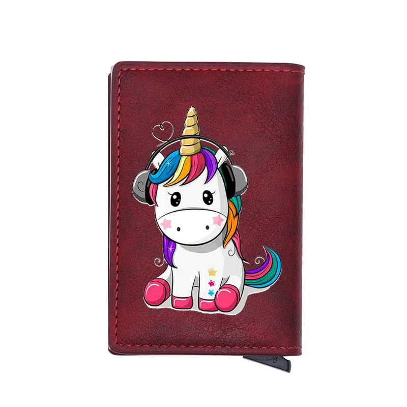 

New Cute Unicorn Pinting RFID Blocking Men's Credit Card Holder Leather Bank Card Wallet Case Protection Purse