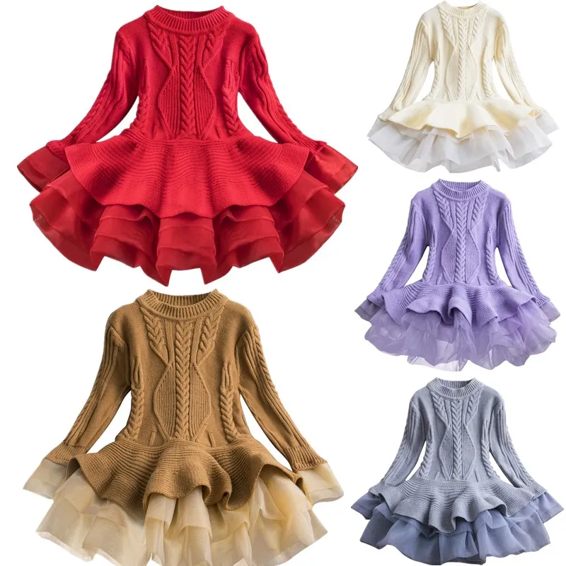 Зимнее платье для девочек; Модный осенний вязаный свитер принцессы с длинными рукавами для девочек; платье-пачка; рождественские детские платья для девочек