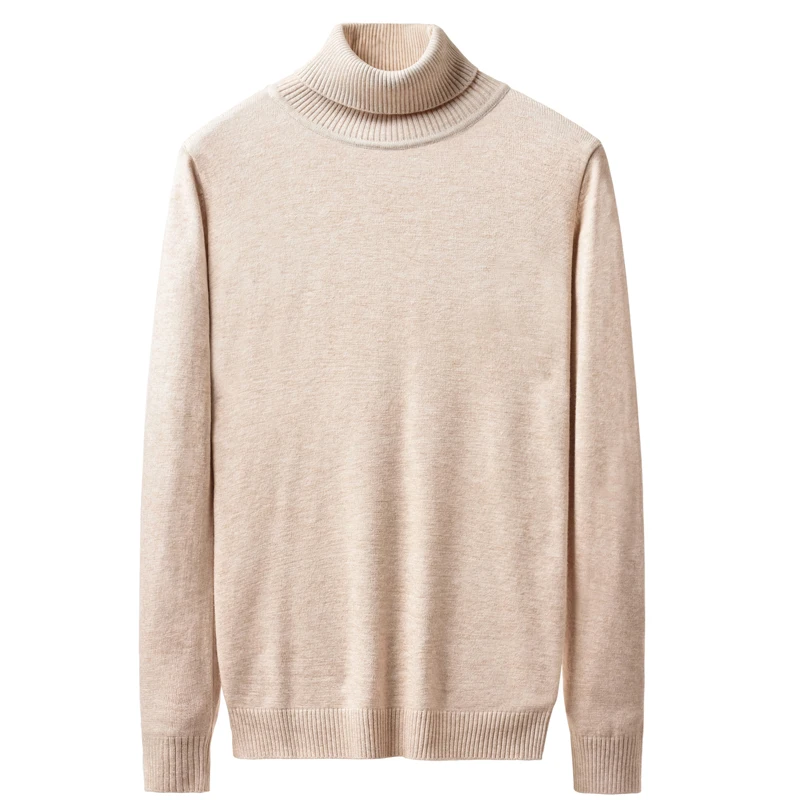 Beige Sweater Men Брендовый теплый свитер с высоким воротником для мужчин зимний модный однотонный пуловер с отложным воротником для мужчин эластичный облегающий пуловер в стиле хип-хоп - Цвет: Beige Sweater Men