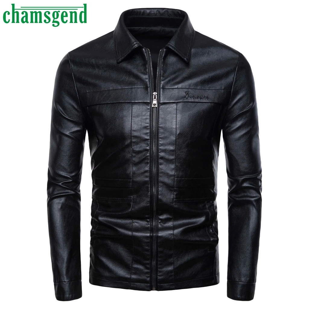 

Chamsgend Leather Jackets Men 2019 Autumn Winter Retro Leather Male Winter bomber Motorcycle jacket Outerwear Long Sleeved Coat