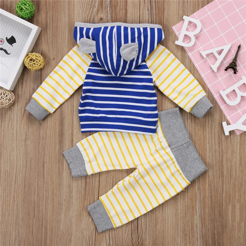 cute Newborn Baby Boys Girls autumn outfits long striped sleeve Hooded Sweatshirt long Striped Pants Outfit Set Clothes for baby