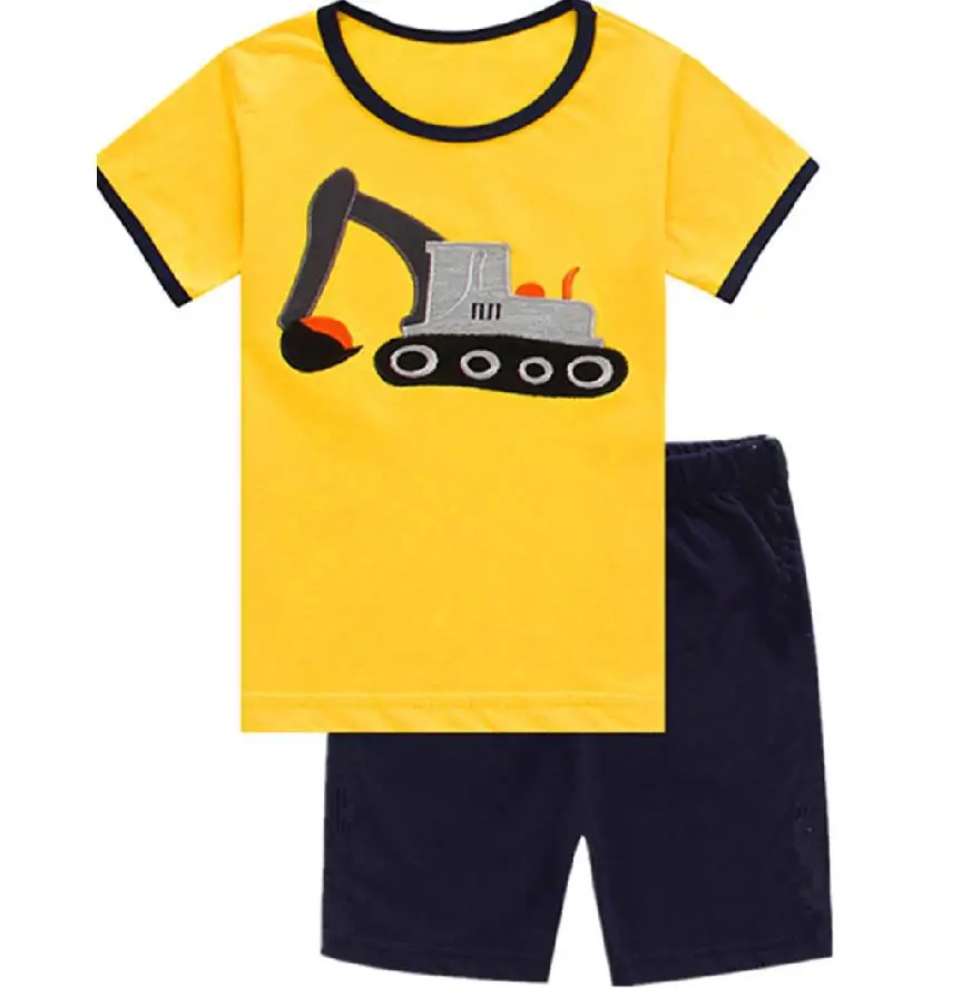 Conjuntos de pijama para niños, ropa de dormir de excavadora, traje de manga corta, pantalones cortos, pijama infantil de Pj, Tops + pantalón