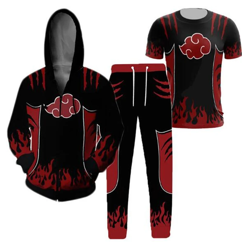 Ботинки в стиле аниме «NARUTO Косплей-костюм Akatsuki одежда с капюшоном, на молнии в стиле короткий рукав штаны Косплэй Для мужчин и Для женщин Повседневное комплект спортивной одежды Фирменная Новинка