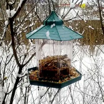

Automatic Bird Feeder Transparent Hanging Bird Feeder Seeds Food Container Birdhouse Type Feeder Outdoor Garden Feeding Tool
