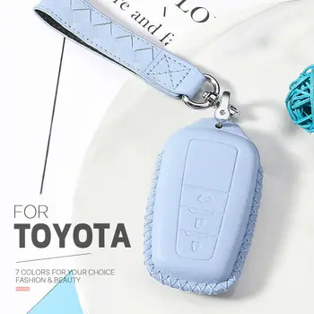 

Handmade Leather Car Remote Key Chain Cover Case For Toyota 3 Buttons Smart Fob