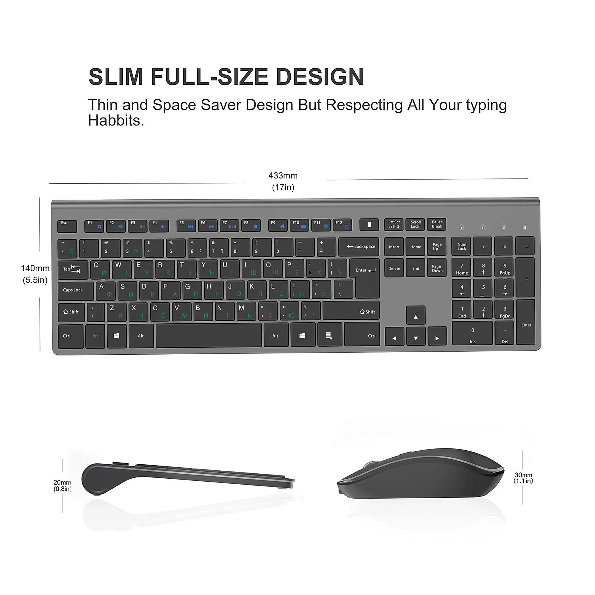 Teclado sem Fio e Mouse para Apple Conjunto Russo Layout Interface 2.4g Tamanho Completo Teclado 108 Teclas Mudo Mini Windows Usb - Imagem 2