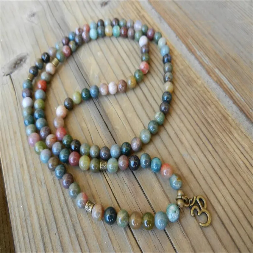 

6mm Indian Agate Color Stone 108 Beads Gemstone Mala Bracelet Spirituality Tibetan Handmade Buddhism Spiritua Religious