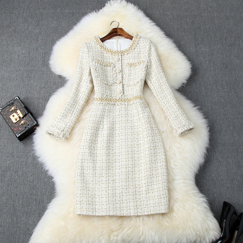 

Office winter Nail bead dress 2019 New Superior quality ladies women Full sleeve dresses free shipping Celebrities autumn Dress