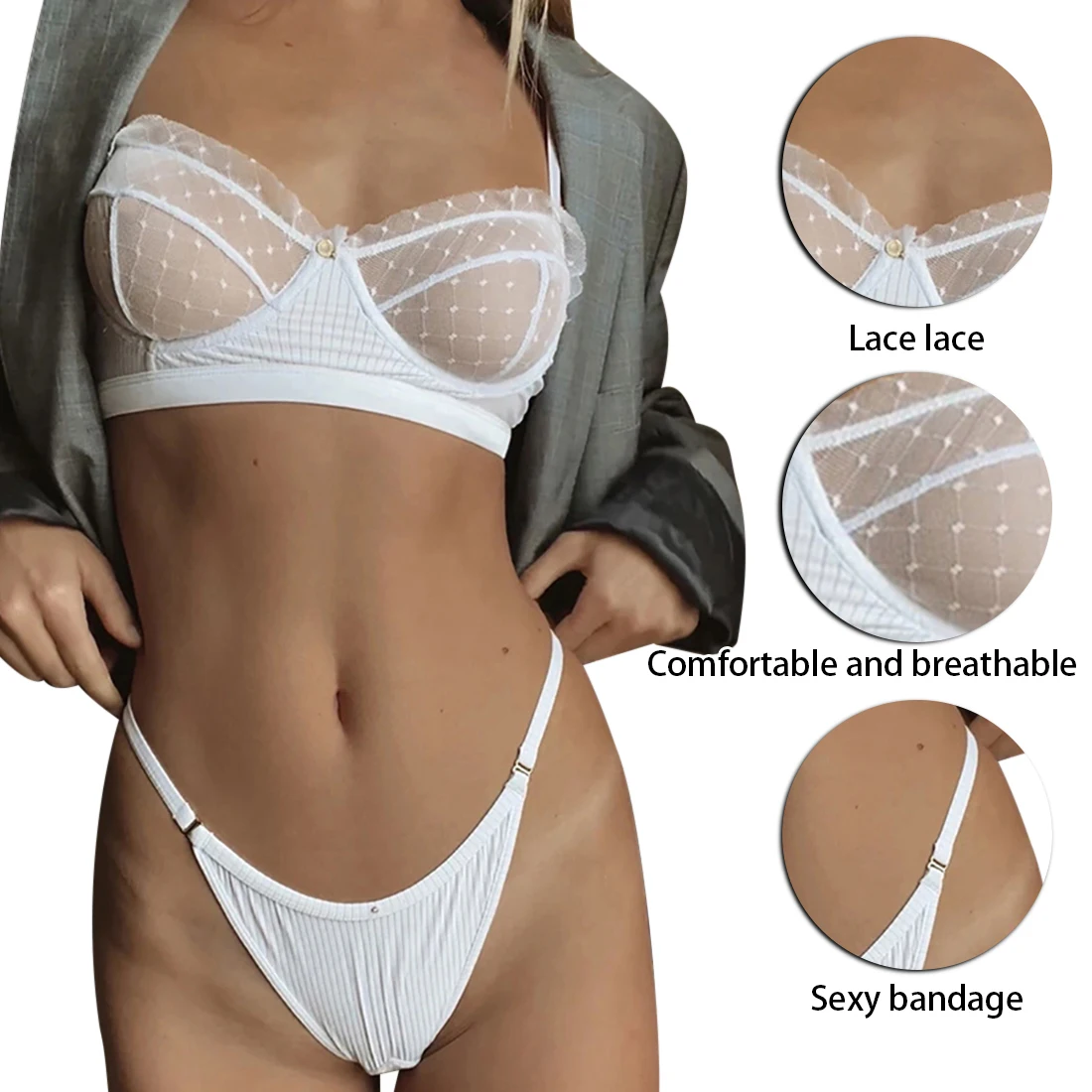 Ruffle Lace Lingerie Set Sexy lace Women's Underwear Transparent Bra Party Sets Lace fashion Lingerie Bra Set Underwear Set
