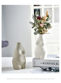 

Resin Vases Body Art Bust Statue Flower Insert Ornaments Frosted Porcelain Crafts Creativity Vase Desk Decor Home Decoration