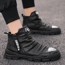 Bomlight/ботинки в стиле панк со складками на молнии модные мужские осенние ботинки с высоким берцем из кожи белого и черного цвета Мужская Дизайнерская обувь для мужчин, 44