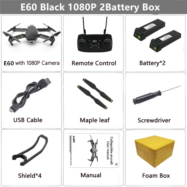 Дрон E60 RC с 4K HD камерой FPV Wi-Fi функция удержания высоты Selife Дрон складной Квадрокоптер Vs E58 E520 SG106 M69 дроны - Цвет: 1080P Black 2B Box