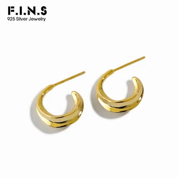 

F.I.N.S Genuine 925 Sterling Silver Earrings Korean Simple Concave-Convex Glossy Hoop Earrings Fashion Fine Jewelry