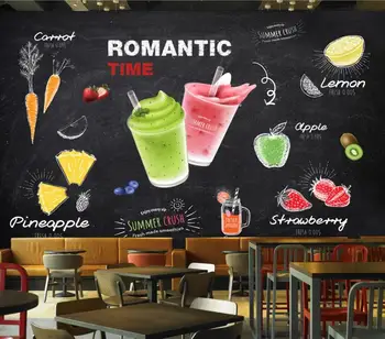 

CJSIR Custom 3d Wallpaper Mural Personality Hand-painted Blackboard Drink Fruit Juice Cold Drink Shop Mural Background Wall