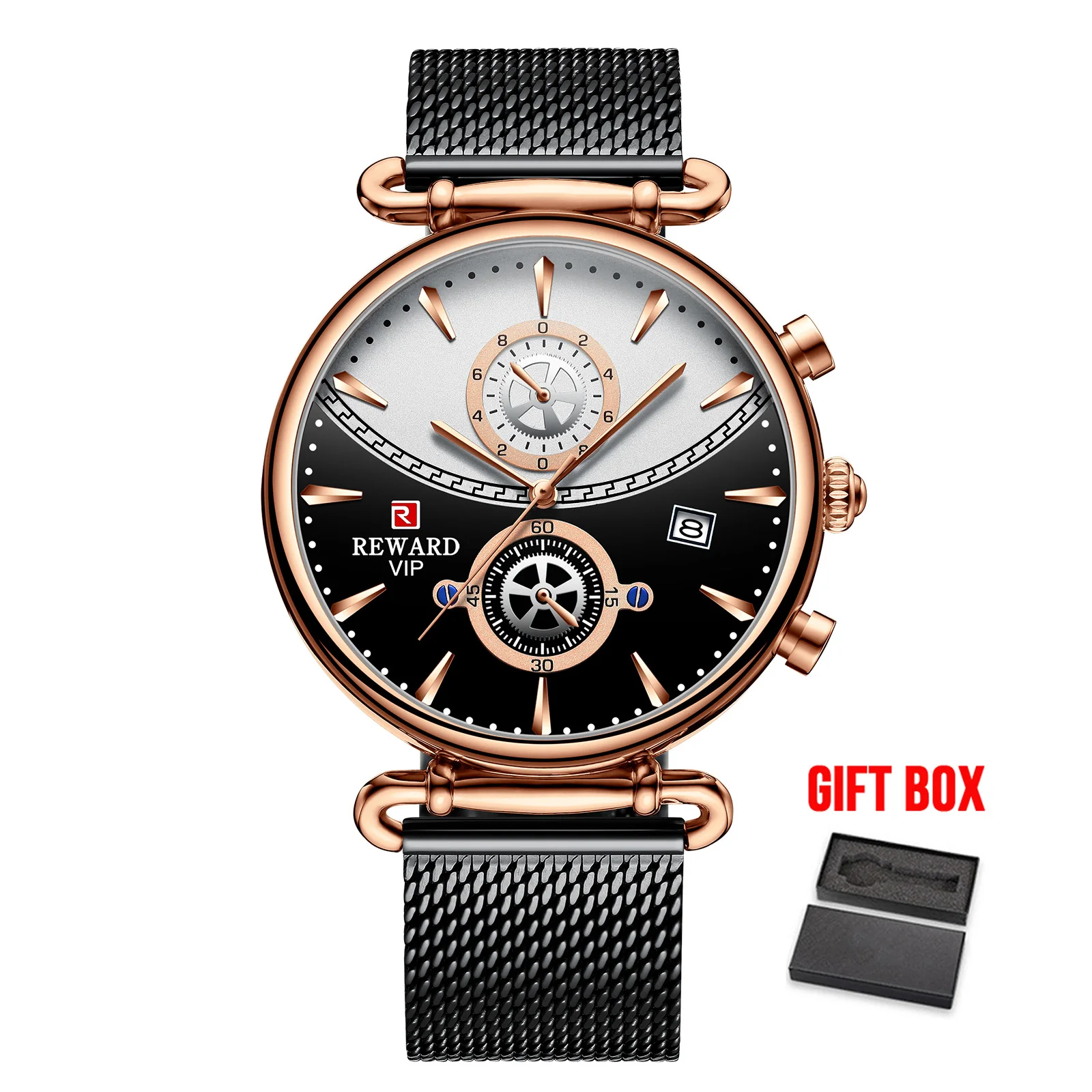 rose black w box Мужские часы с водонепроницаемым хронографом, мужские часы, Топ бренд, спортивные, Авто Дата, сетка, кварцевые часы для мужчин, Relogio Masculino - Color: rose black w box