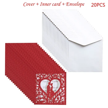 

20pcs/set Wedding Invitations Cards Glitter Hollow Greeting Card Invite Envelope M68E