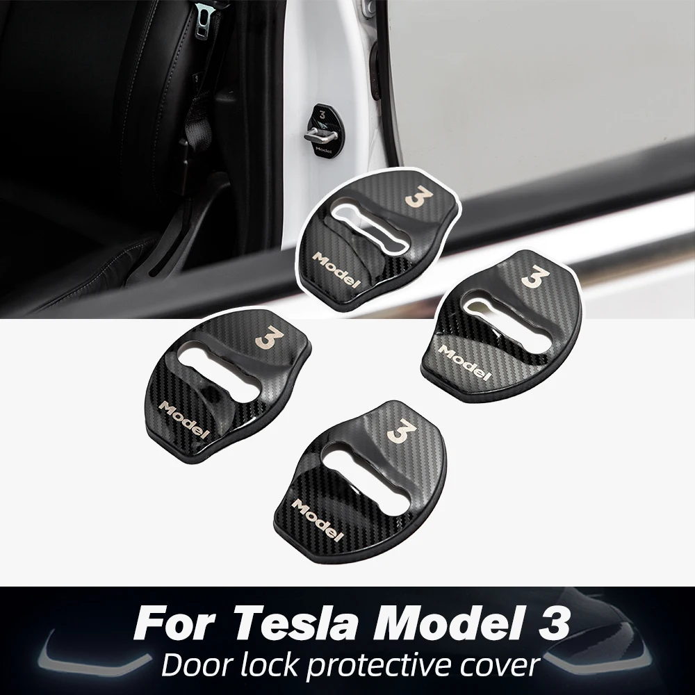 

Пряжка для автомобильного дверного замка Model3, чехол для Tesla Model 3 2021, аксессуары для дверного замка, модель из трех углеродных волокон и алюми...