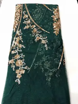 

African Lace Fabric 2020 High Quality green Color French Tulle Lace Fabrics With sequins For African Parties FJU22