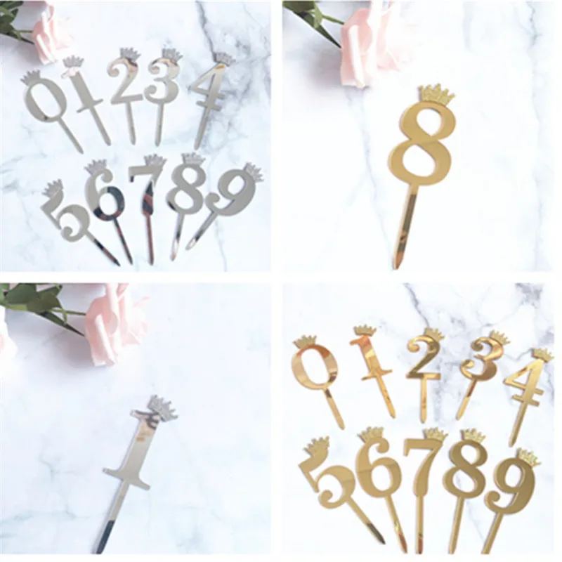 baby shower decorations Baking Cake Decoration Golden Glitter Crown Digital Acrylic topper cakecup Birthday Dessert decor-S | Дом и сад