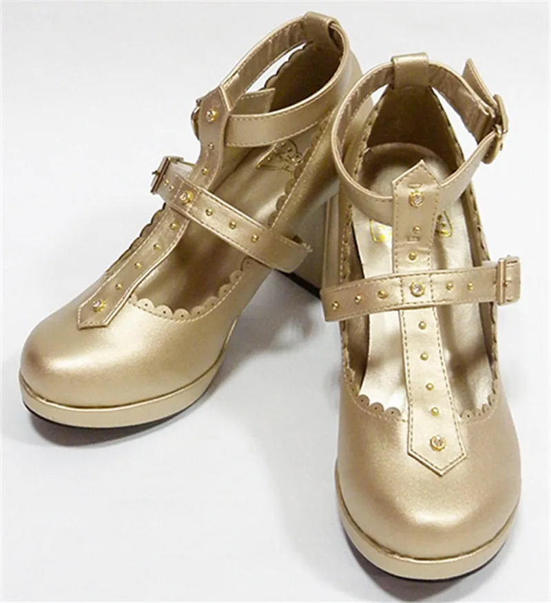 

Japanese sweet cross high heel Cosplay girl shoes rhinestone thick with rivet girl shoes college Princess Lolita girl shoes