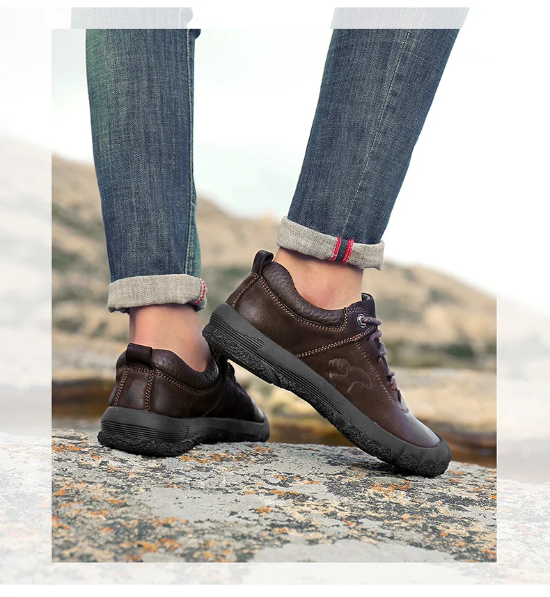 Genuine Leather Men Mountain Climbing Shoes Black Brown Leather Hiking Shoes for Men Rubber Outdoor Trekking Boots Hunting