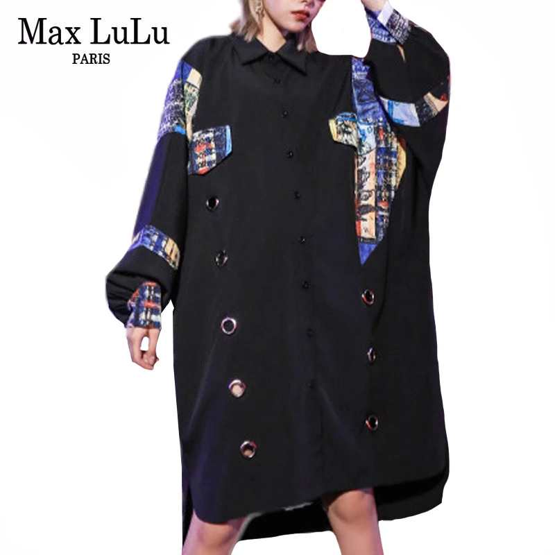 Max LuLu/ одежда в Корейском стиле, осенняя женская уличная одежда в стиле панк, женские элегантные длинные платья с принтом, повседневные Черные Vetsidos