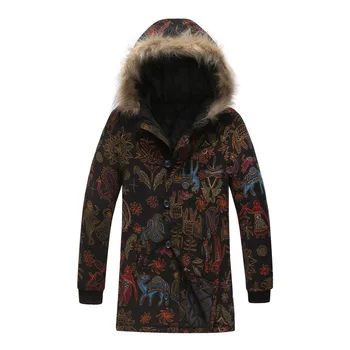 

Man Winter Warm Vintage Coat Outwear Floral Print Hooded Pockets Vintage Oversize Coats brand winter clothes for male basic tops