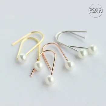 

925 Real. sterling silver jewelry White Round CZ & pearl Dangle Earrings Ear with yellow Gold/ Rose Gold color E576