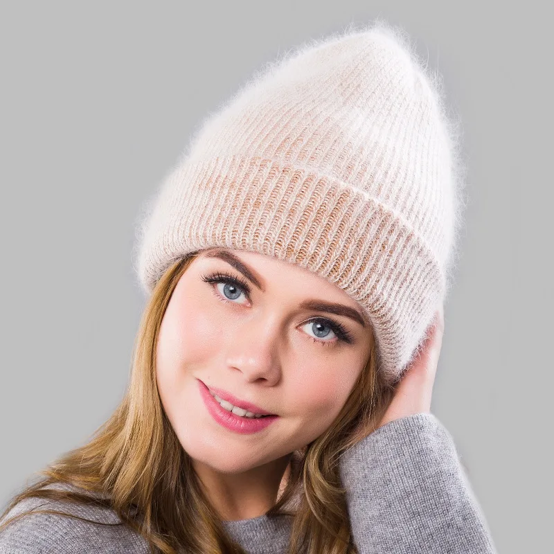 Gorros Mujer invierno, зимние шапки для женщин, модные повседневные теплые шапки, Ангорский кролик, вязаная шапка, женская маленькая шапка-ведро - Цвет: E