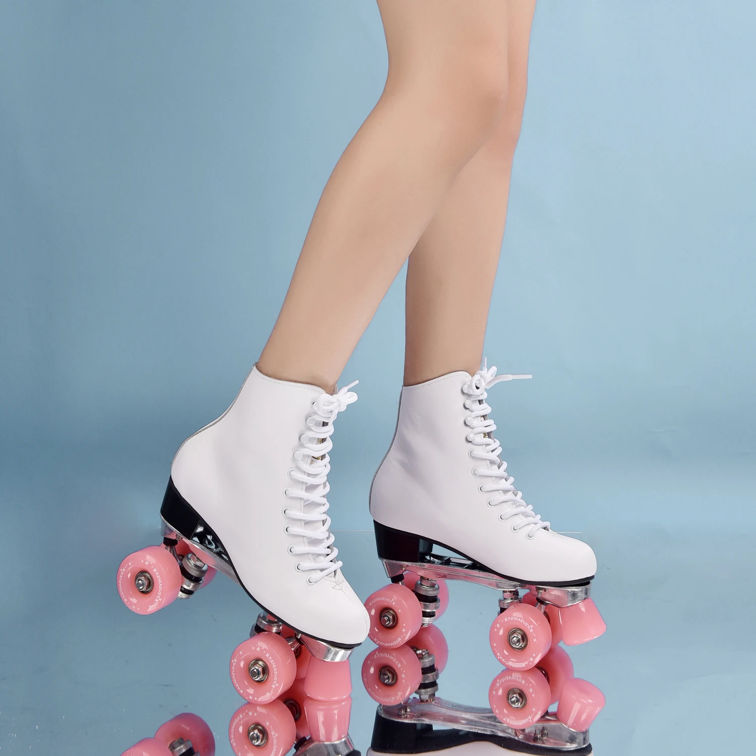 Ролики кожаные для девочек роликовые коньки двухрядные фруктовые Розовые