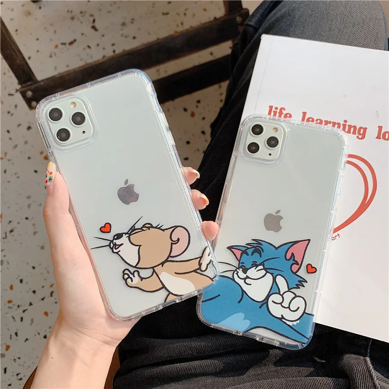 Прозрачный чехол для телефона с милым рисунком том Джерри для iPhone 11 pro MAX Xs MAX Xr X 6 6s 7 8 plus Мягкий чехол из ТПУ с изображением кошки и мыши