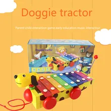 Детская деревянная музыкальная игрушка для раннего образования, деревянная собака, буксир, пианино, машина, маленькая Желтая Собака, пианино, для детей 0-3 лет