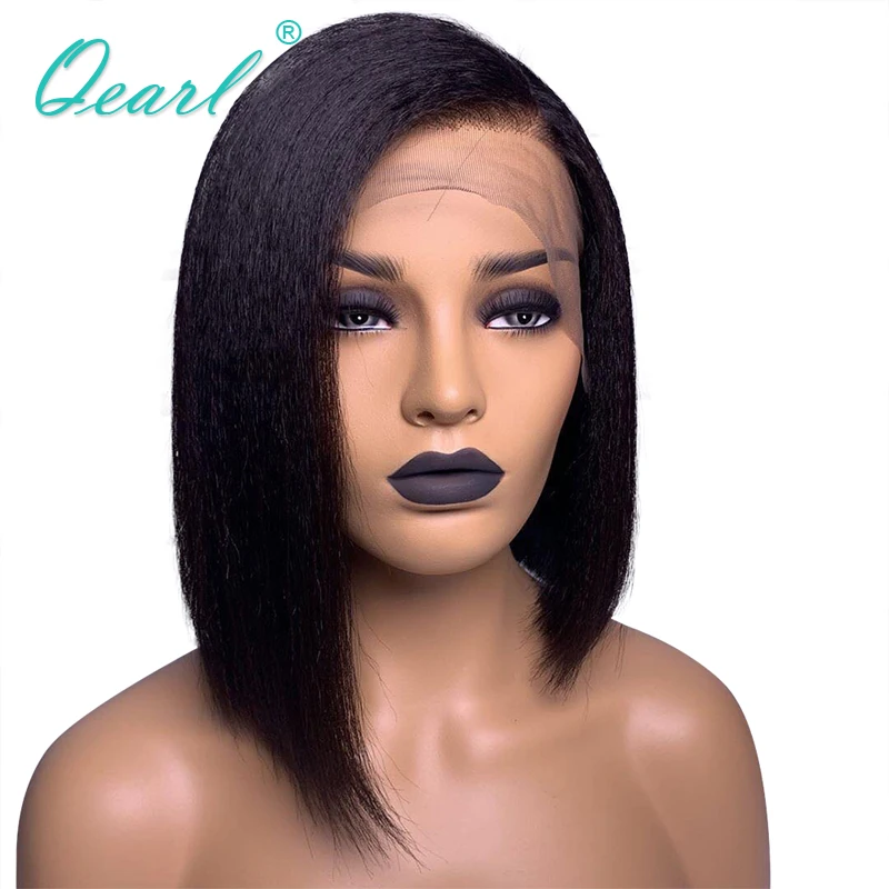

Yaki Straight Lace Front Wig Short Bob Human Hair Wigs Free Parting Pre Plucked With Baby Hair 13x4/13x6 Remy Hair Qearl