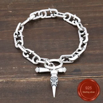 

B38 S925 sterling silver bracelet simple personality fashion retro wild awl shape letter smooth style gift for lover new hot