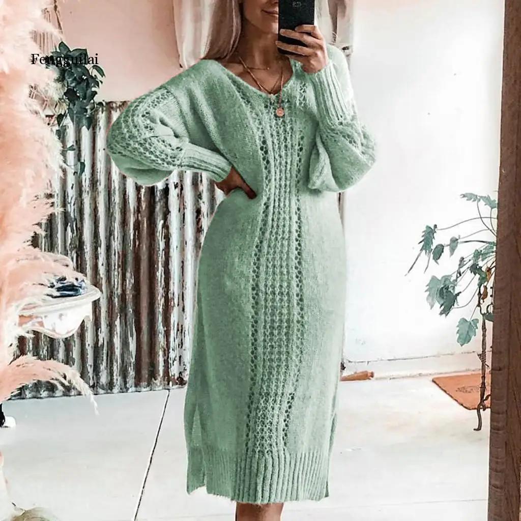 

Autumn Knitted Sweater Dress Women Long Sweater Dress Female Sweater Long Sleeve Winter Long Sweater Pullover Knitwear
